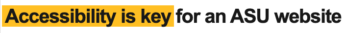 Example of highlighted heading text in ASU Gold.